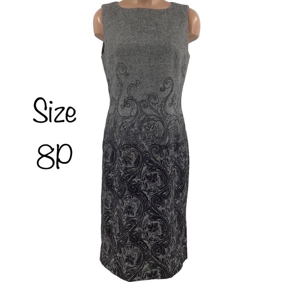 Talbots Wool Blend Gray Tweed Ombre Paisley Print Sheath Dress Lined Size 8P - Picture 1 of 8